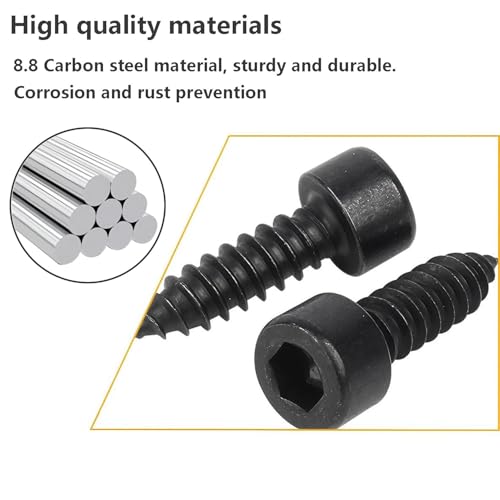 Hexkopschroeven, verpakking van 20, M3 x 12 mm, zelftappende schroeven, cilinderkopschroef, meubelschroeven met cilinderkop 4