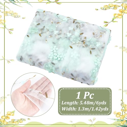 6 Yards Geborduurde Bloemen Stof, 1.3m Brede Mesh Geborduurde Kant Trim Vezel Borduren Tule Stof Zachte Mesh Kant Materiaal voor Dress DIY Crafts Gordijn Home Vintage Decor, Licht Groen