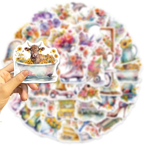 Flower Sticker Set Stickers voor tieners Volwassenen 50 stuks Bloemen Waterdicht Vinyl voor auto, Motorfiets, Fiets, Skateboard, Snowboard, Bagage, Laptop, Koffer, Helm, Motorfiets 3