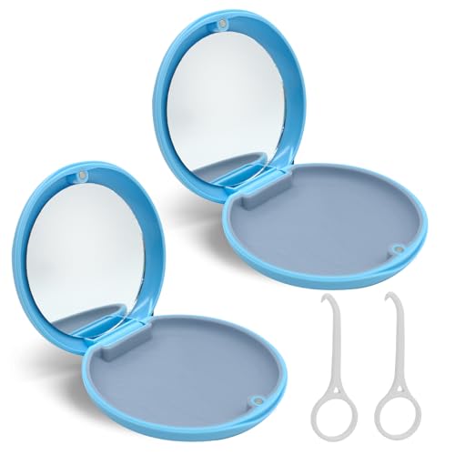 Brackethouder met Spiegel, 2 stuks, Portable Bracket Holder voor Brackets, Lege doos met Alligator Removal Tool (Blue+Blue)