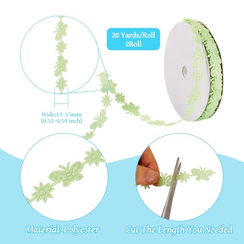 40 Yards Bloem Vlinder Kant Trim Licht Groen Floral Ribbon Applique Geborduurd Naaizetsel voor bruids bruiloft decoratie Craft vrouwen hoed kleding jurk versiering 4