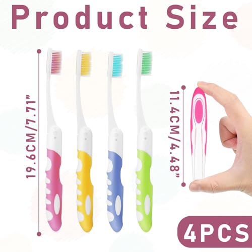 Reistandenborstel, 4 stuks, Reistandenborstel Opvouwbare Reistandenborstel Set, Mini Tandenborstel voor dragen, Zachte Penselen, Reistandenborstel voor Reizen, Camping (Groen, Roze, Blauw, Geel)