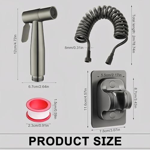 Hand Douche Toilet, 304 Roestvrij stalen Bidet Sprayer voor Toilet, Hoge druk Spray Gun met 2 m PE slang, Donker grijs, Hand Bidet Spray Kit, voor Badkamer, Keuken, Hotel