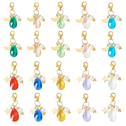 20 stuks Teardrop Glass Bedels Facet Diverse kleuren Crystal Bangling Charms Star Moon Charms Kralen Kralen Lobster Clasps voor DIY Vrouwen, Metaalglas, Geen edelsteen