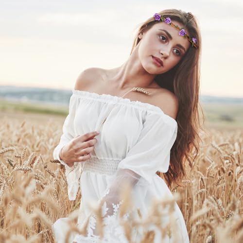 8Pcs Rose Paper Flower Headband, Hairband Floral Crown Garland Bloemen Huwelijk Headwear met elastische ribbon handgemaakte haaraccessoires 3