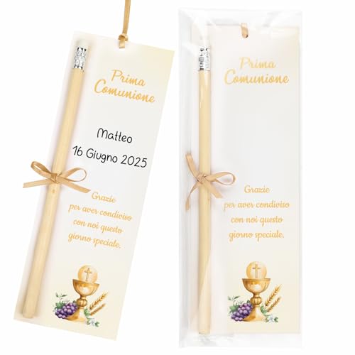 Verpakking van 30 Tafelkaarten, Bladwijzers, Communie met Potlood, Gast Cadeau, Eerste Communie, Kaarten met Cadeau Linten, Uitnodigingen, Tafel Decoratie (Goud)