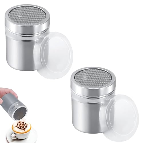 2 Stukjes Gepoederde Suikershakers Cacao Cappuccino Sprinkler Roestvrij staal Gepoederde Suiker Grinder met twee End Caps voor Cacao Koffie Chocolade Suiker Zout