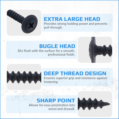 4.2mm x 25mm Wafer Head Self Tapping Screw, Black Fosfate, Modified Truss Head Carbon Steel Screws, Fine Thread Phillips Drive, Pozi Flange Head voor plaatmetaal, gipsplaten en hout (50st) 3