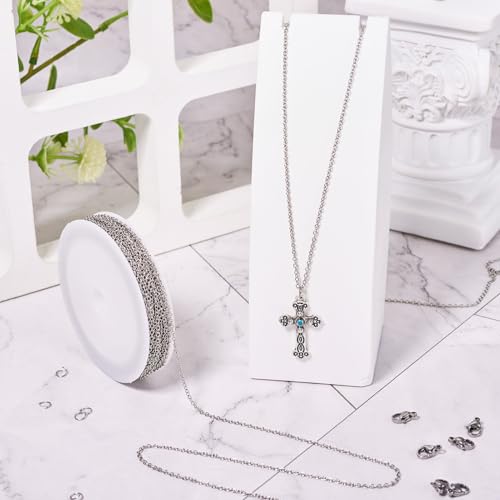 10M 304 Roestvrij stalen kabelkettingen 2x1.5x0.4mm Metalen Oval Link ketting maken Kit met Claw Clasps Jumping Rings voor DIY Sieraden maken 3