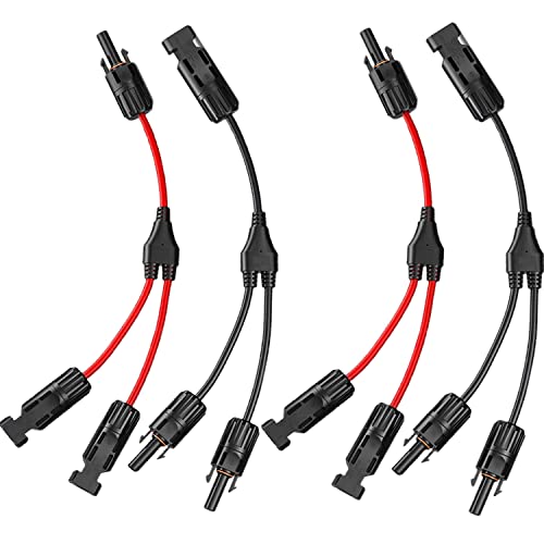 4 Pack Solar Cables, Y Plug, Solar Panel Plug Cable Connectors Plug Solar Cable Y Distributor Solar Plug voor Parallel Photovoltaic Socket Black/Red