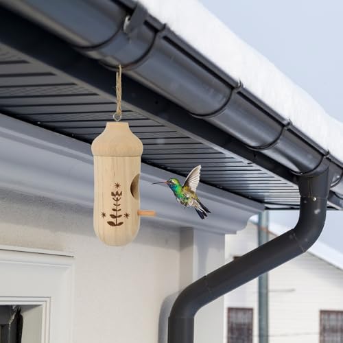Hummingbird House, 2 stuks Natural Houten Vogelhuizen Buiten Kolibrie Huizen voor Nest Feeders Home Tuin Decoratie Tuin Decoratie, Hout 5
