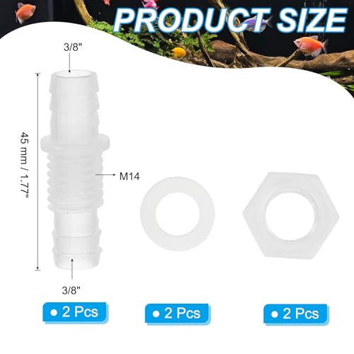 3/8" Slang ID Barb Thru-Bulk Bulkhead Fittings, 2st Union Plastic Adapter Montages met M14 Noten Siliconen Ringen voor Aquarium Water Brandstof Air