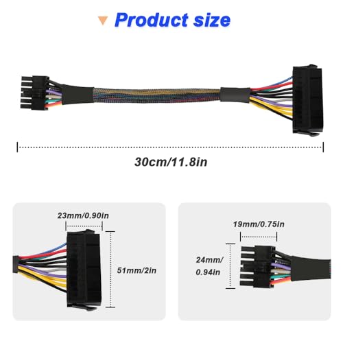24 Pin tot 12 Pin ATX PSU Hoofdstroomadapterkabel, 24P tot 12P ATX PSU hoofdstroomadapter gevlochten geschoren kabel, ondersteunt 1150 en 1151 moederborden (0.3m)