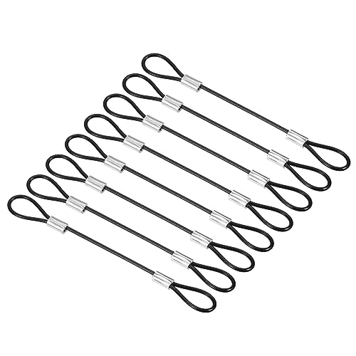 0.3ft Beveiliging Kabelslot, 8-pack roestvrij staal 2mm Dia Security Kabel met dubbele lus voor Stage Verlichting Bagage slot Zwart