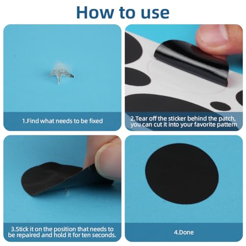 Pak van 12 reparatie patches voor kleding, waterdichte zelf-adhesive patches, Nylon Down Jassen Tenten, slaapzakken en paraplu's reparatie patches, diverse maten en vormen, zwart 3