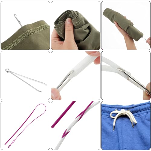 Verpakking van 6 doortreknaalden, Lange, doortrekbare naald, Loop Turner, Naaimachine Naalden Threader, Plastic Threading Aid, Threading Aid, Metalen Tweezers voor stof riemen, Strepen 3