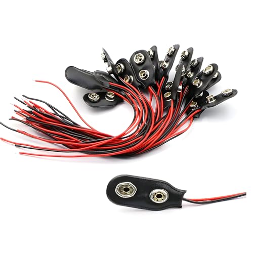 30 stuks batterijclip aansluiting met 15cm aansluitkabel voor 9v blokken I-vorm zwart