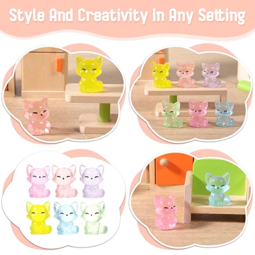 24 stuks Mini Luminous Resin Fox, Meerkleurige Small Fox Decoration Glowing in the Dark, Cute Fox Figures, Mini Resin Animals for Dollhouse, Pot Decoration, Aquarium, Tuin 4