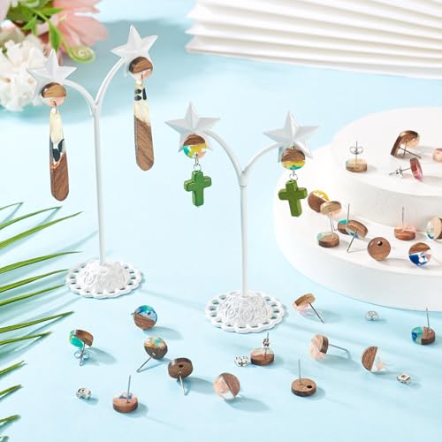 30 st. Hars Houten Oorbellen Posts 10mm Platte Ronde Houten Oorbellen Oorbellen Pin met oormoeren voor Dangle oorbellen sieraden maken