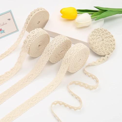Absofine Vintage Lace Ribbon 30m Katoen Beige Lace Ribbon Decoratieve Tape Lace Stof Kant Trim voor het naaien van ambachten Bruiloft Decoratie Scrapbooking Gift Box 5