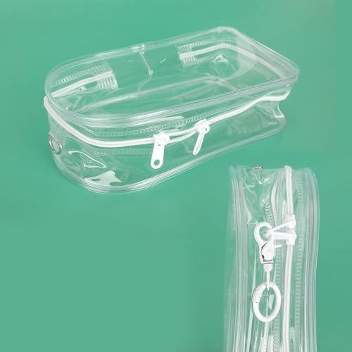 2 stuks Doll Protective Case, 19,5 x 10,5cm Waterdichte PVC zak met duidelijke figuren met Pompoms en Keychain Display Box voor poppen 5