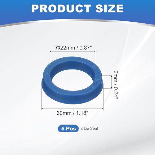 Radial Shaft Seal 22mm ID x 30mm Od x 6mm Breedte, 5st PU-zegel voor industriële lagerschachtpompen Pistoncilinder cilindercilinder, blauw