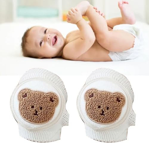 Baby knie kussens Baby kruipen Aid, Premium katoen, dun, ademend, verstelbare non-slip baby knie voor kruipen (Fluffy Bear) 5