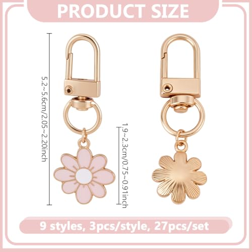 27Stuks 9 Styles Daisy Flower Keychain, 5-5,5 cm Bloem Legering Enamel hanger Handtas Sleutelhanger Bulk voor Handtas Mobiele Telefoon Decoratie Portemonnee Hanger