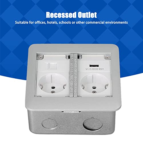 2 Power Outlets Verborgen Power Outlet Multifunctioneel Ingebouwde Socket met deksel IP40 Waterdichte vloer Socket (zilvergrijs)
