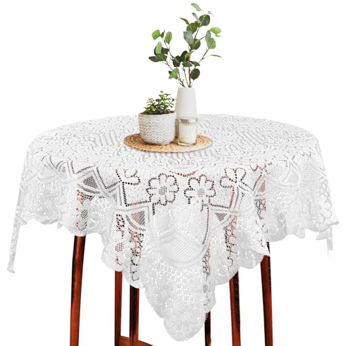 Vierkante Kant Tafellaken 90x90cm Frans Decoratieve Kant Tafellakens Bloemenpatroon Klein Tafellakens Tafellakens voor Eten Keuken Camping White(A)