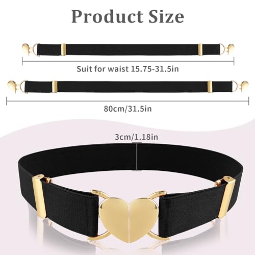 Hart elastische taillebanden voor meisjes, verstelbaar geweven stretch riem Fashion Metal hart gesp tailleband voor vrouwen 3