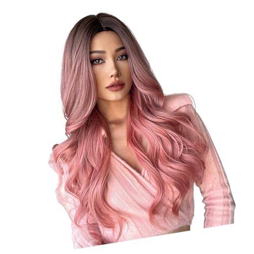 Rode kant voorkant pruik, roze kant voorkant pruik met haar, roze kleur, cosplay pruiken, roze pruik, roze kant voorkant pruik, diepe golf, krullen 5