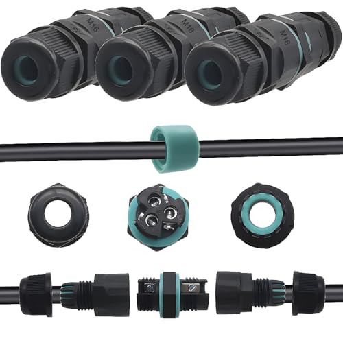 IP68-connector, waterdicht IP68, 2-weg/3-wegkoppeling, externe stopcontactkoppeling, kabelaansluiting voor kabel Ø3 mm - 6 mm (3 stuks)