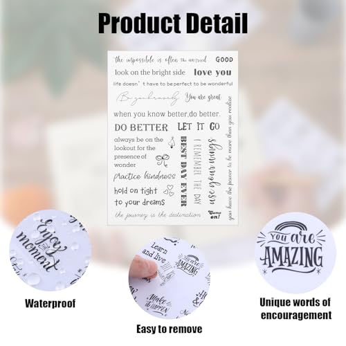 8 Sheets Zwarte Stickers Inspirerende citaten Motivationele esthetische woorden Mooie woorden Positieve bevestiging Stickers voor studenten Leraren Decor Laptop Scrapbook 3