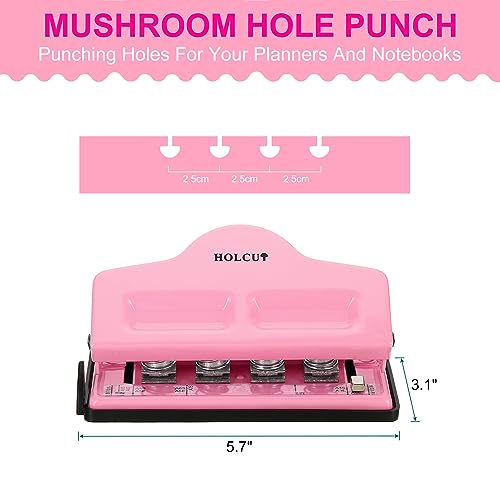 4 Paddestoel Papier Hol Punches Draagbare 5 vellen Capaciteit voor A7/A6/A5/A4/A3 Planner Album Notebook Roze