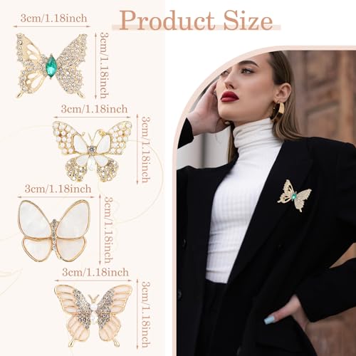 4 st. Butterfly Brooches voor vrouwen Rhinestone Parels Brooch Naalden Fashion Gold Brooches Lapel Pins Elegante Sjaal Lapel Pin Clip Badge Corsage sieraden metaal, metaal