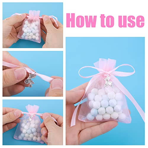 50 Meisjes Doopzakken Roze 50 Stuks Hanger Doop Feet Pram Candy Boxes 50 Stukjes Palstic Tassen Cadeau Decoratie Doopfeest Meisjes 4