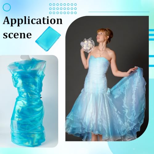 Organza Stof 3,28 Yards 1,5 m brede lange bruid Solid Organza Stof Magic Gradient Organza Polyester Stof Iridescent Holografische Mesh Stof voor Dress Performance Stage, Deep Sky Blue 5