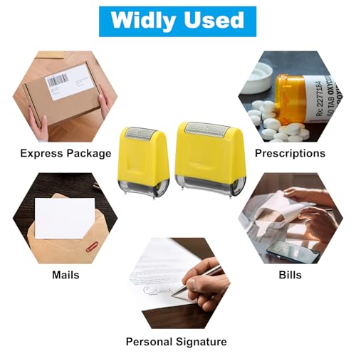 Identiteitsdiefstal bescherming, 4 stuks 0,7/1.7 Inch Vertrouwelijke Roller Stempel Privacy ID Politie postzegel Roller voor Beveiliging ID-adres met 8 stuks Refills, Geel 5