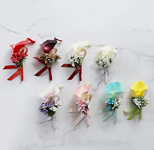 2 st. Calla lelie bloem uptick bruiloft met uppin bruiloft bloemen bruidegom grommen bekleding bloem, bruiloft accessoires, boetonniers voor bruiloften, banketten, verjaardag data (melkwit)