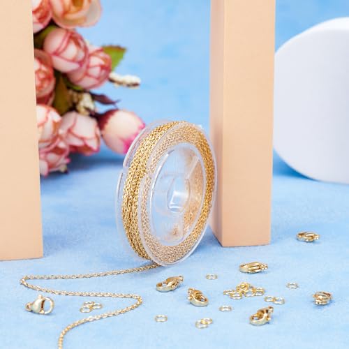 18K Gold Plated 16.4 Voet Kabelkettingen Gebraden Coil Kettingen met 20 st Kreeft Closps 40 st Jump Rings voor sieraden maken Craft ketting armband DIY Oorbellen accessoire vrouwen 4