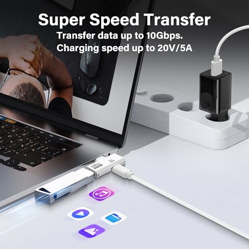 USB C 3.2 10Gbps USB C Man tot vrouw Adapter met 100W PD voeding voor laptop tablet telefoon - wit