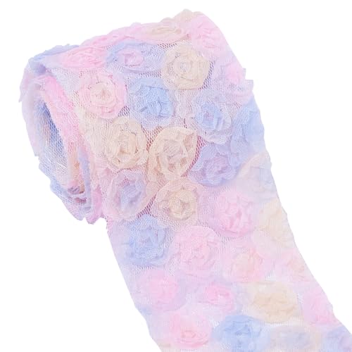1 Yard Flower Lace Trim Kleurrijke 3D Rose Mesh Stof Borduren Applique Naaiwerk Trims 60mm breed Handgemaakte Floral Lace Libbons voor DIY Naaien op projecten