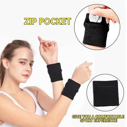 Verpakking van 2 Zwarte Polszak, Sport Polstas met Praktische Zip, Draagbare Nylon pols portemonnee, Unisex polsband, portemonnee, kleine items voor jogging en sport 3
