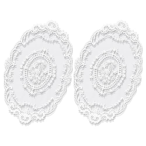 Set van 2 Retro Franse Kant Placemats, Exquise Bloemen Borduren Placemats Haak Doilies, Doilies Coasters Vase Mat voor Home Decor(45x28cm)