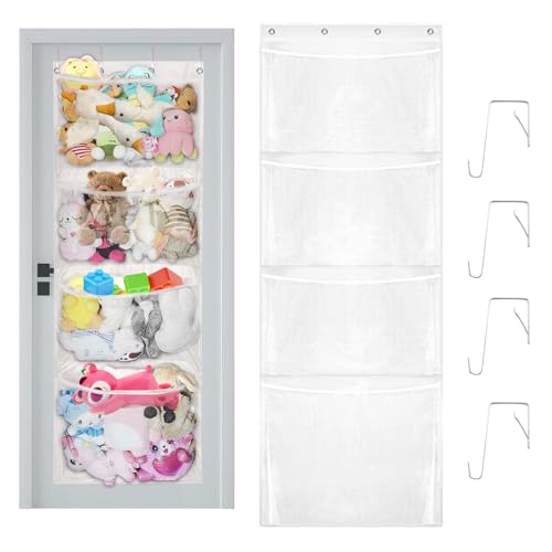 167x58cm Hangende Organisator Deur Organisator Opslag Over Deur met 4 Grote Compartments en 4 Hooks Hangende Organisator Opslagzak Hangrek voor Gevulde Dieren Kids Kamer Slaapkamer