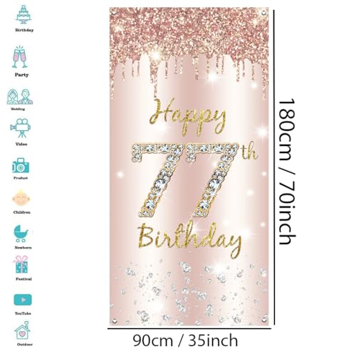 77e verjaardag decoratie vrouwen, Gelukkig 77e verjaardag deur banner roos goud,77e verjaardag stof teken poster deur decoratie,77e verjaardag achtergrond banner dames, verjaardag feest welkom teken