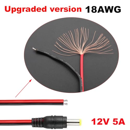 10 st 5.5 x 2.1mm DC Power Pigtail Cable, 12V 5A DC Pigtail Power Connector, 18 AWG 5.5 x 2.1 Socket voor Camera, CCTV, DVR, LED System