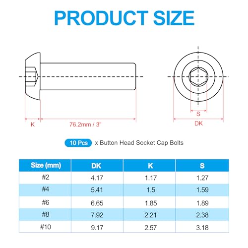 #10-32x3" Hex Socket lens hoofdschroeven, 10 st. 304 roestvrij staal 18-8 Hex schroeft volledige draad fijne draad zonder