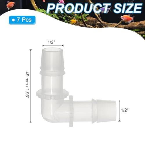 1/2" kunststof slang Barb 90 Degree Elbow, 7 Pack L-Barb Fittings 2-Way Equal Barbed Joint Connector Splicer Mender slang Adapter Union Adapter voor Aquarium brandstofgas vloeibaar